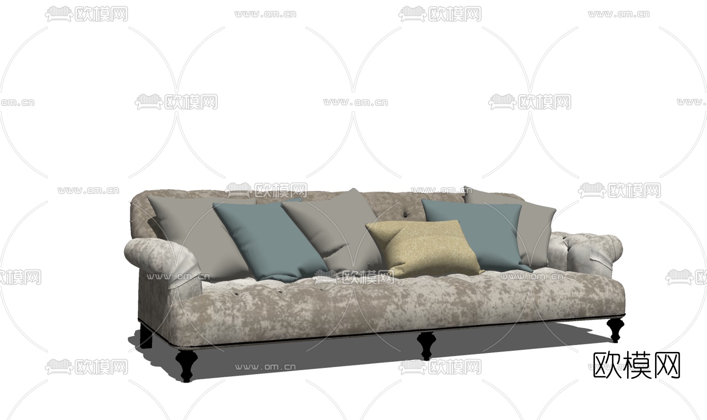 现代布艺多人沙发su模型下载