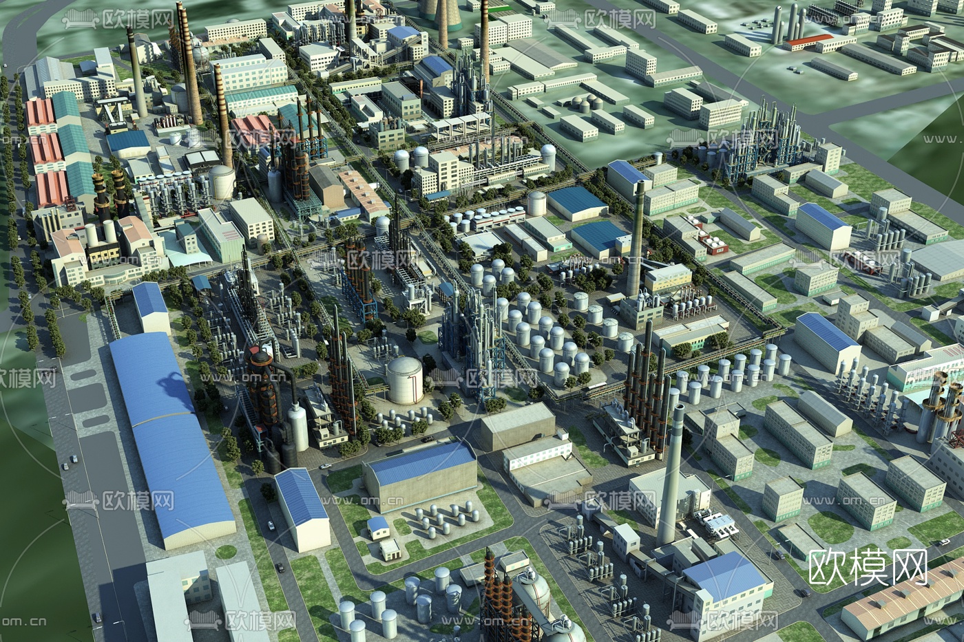 工业风厂房鸟瞰规划3d模型下载