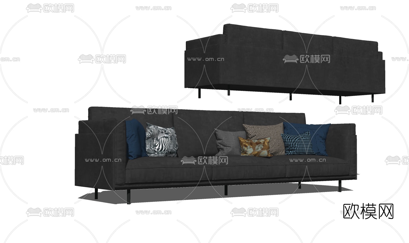 现代布艺多人沙发su模型下载