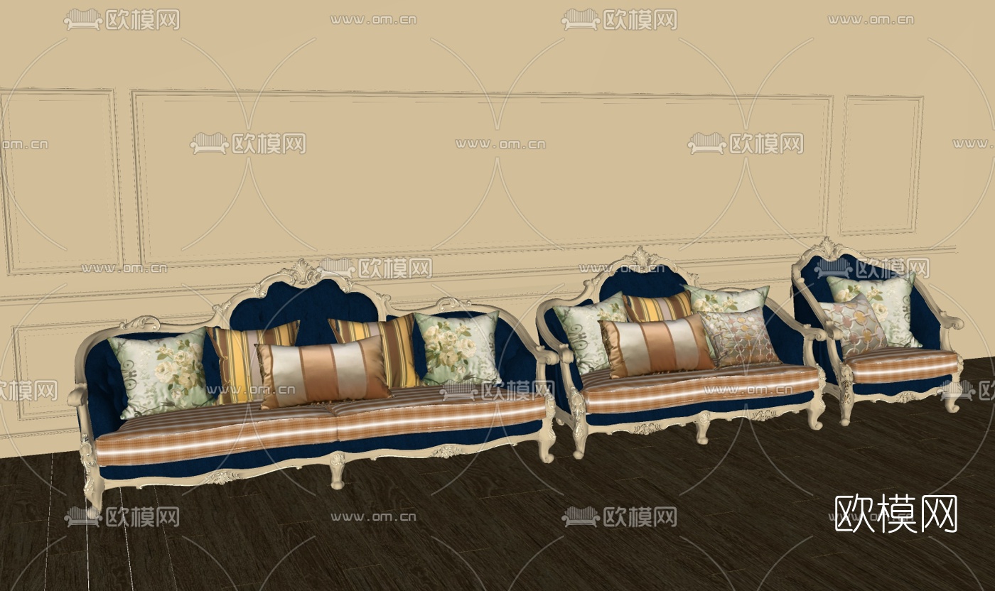 欧式布艺双人沙发su模型下载