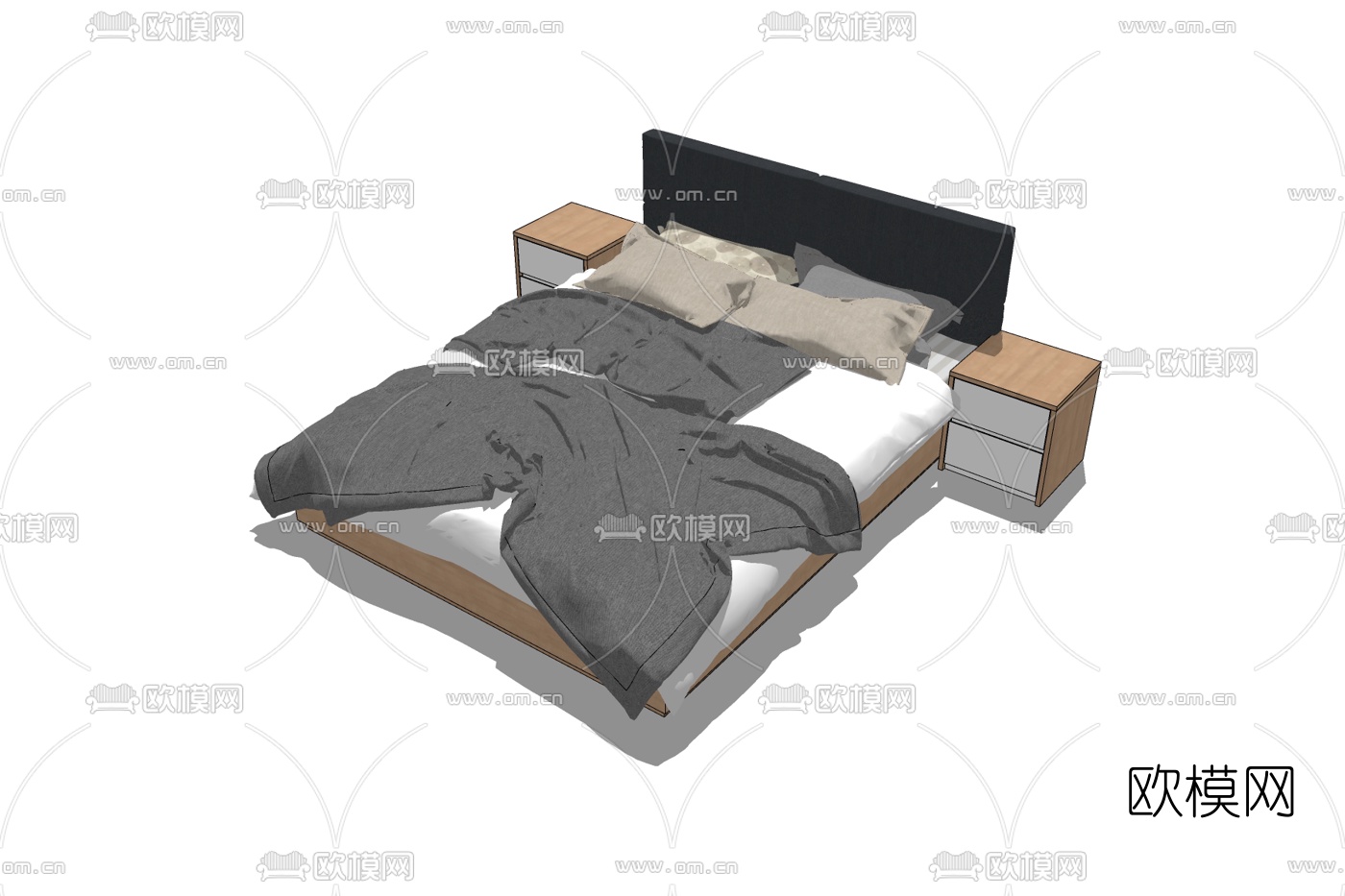 现代双人床免费su模型下载