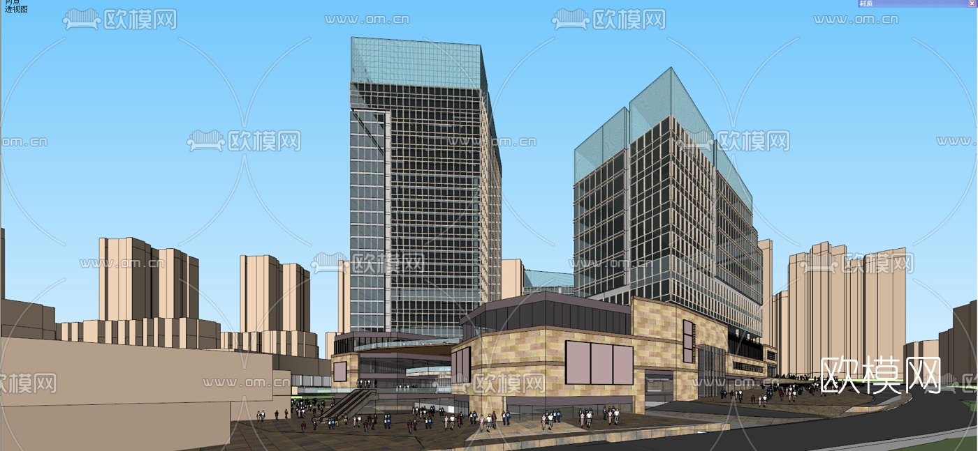 现代商业广场免费su模型下载（渲染图2）