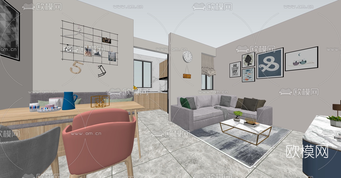 北欧简约客餐厅su模型下载（渲染图1）