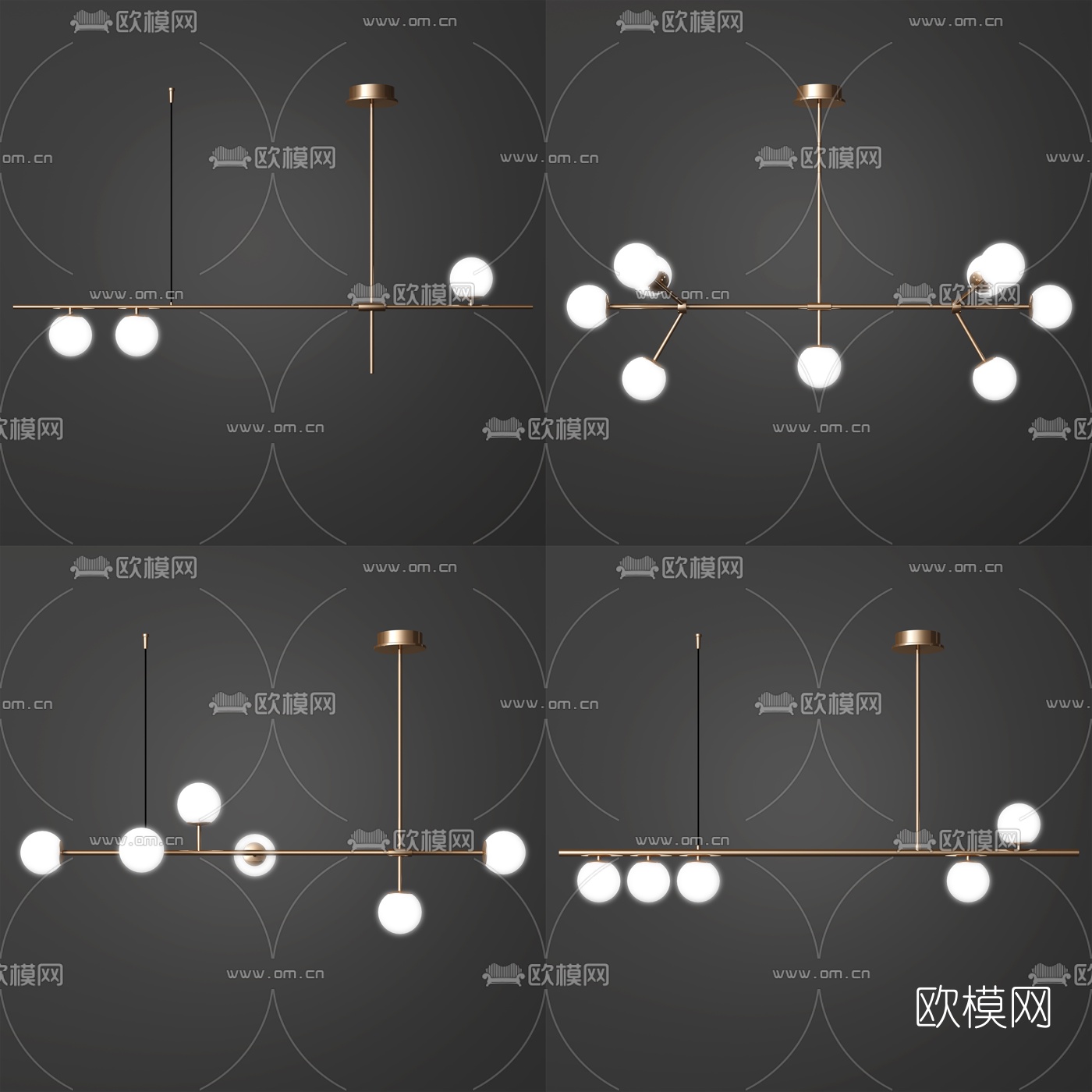 现代金属吊灯组合3d模型