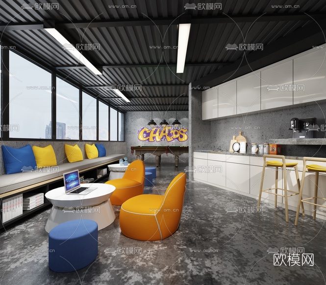 工业风办公休闲区3d模型下载(渲染图2)