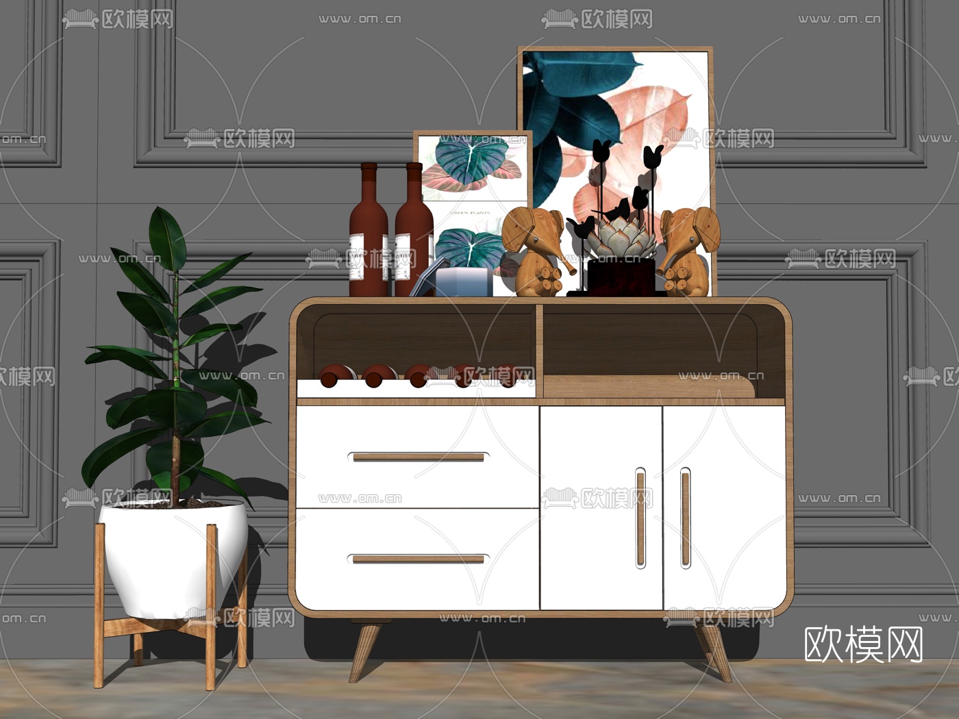 北欧边柜摆件su模型下载