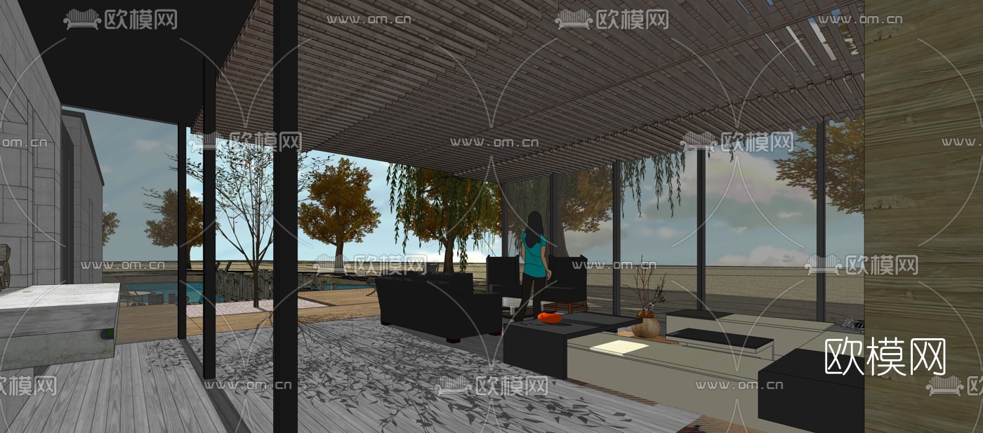 现代别墅景观su模型下载（渲染图3）