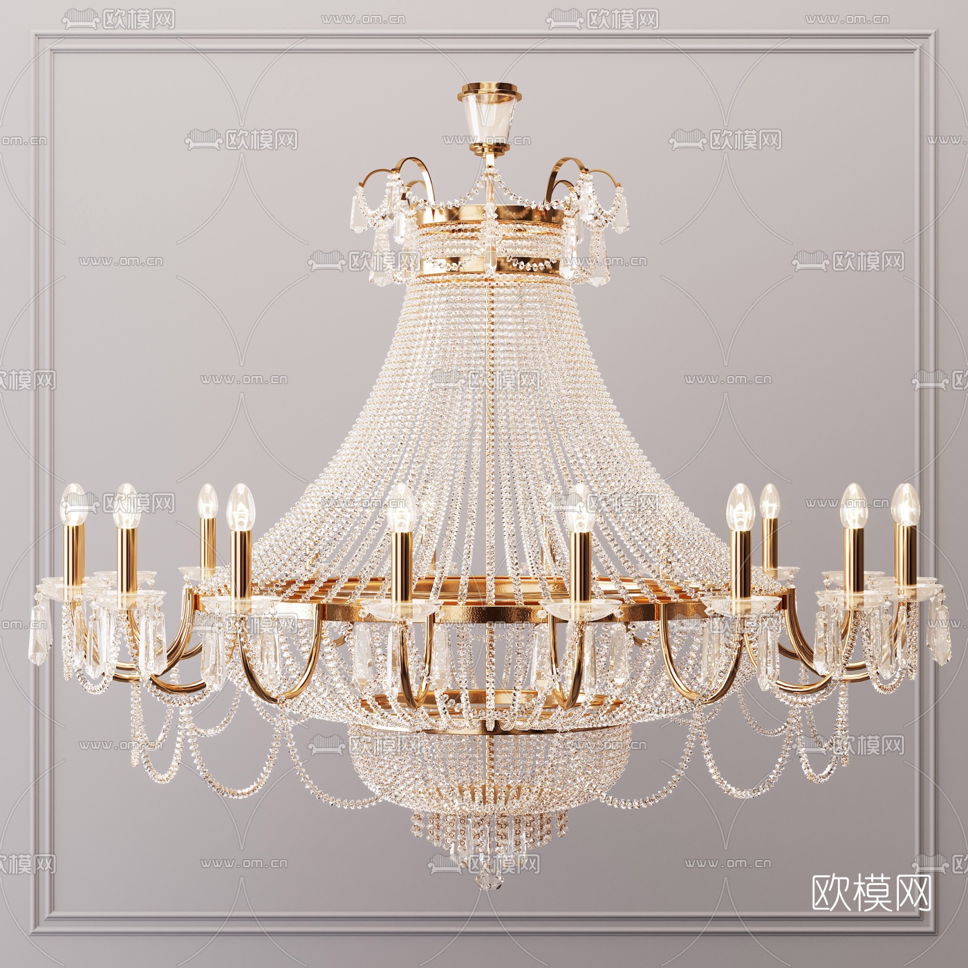 欧式金属水晶烛台多头吊灯3d模型下载