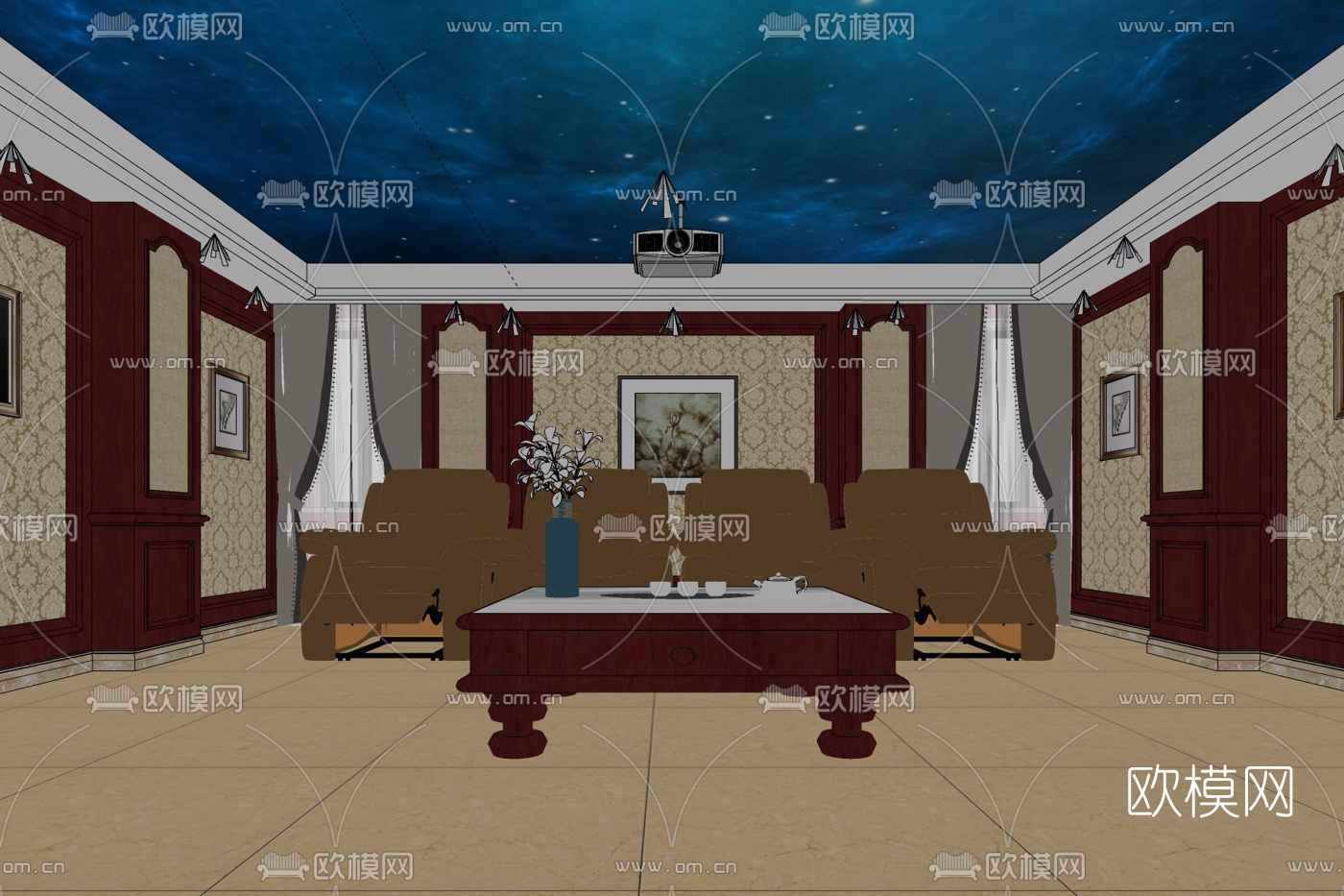 现代家庭影院免费su模型下载