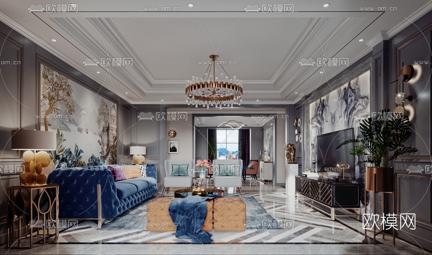 后现代轻奢客餐厅3d模型