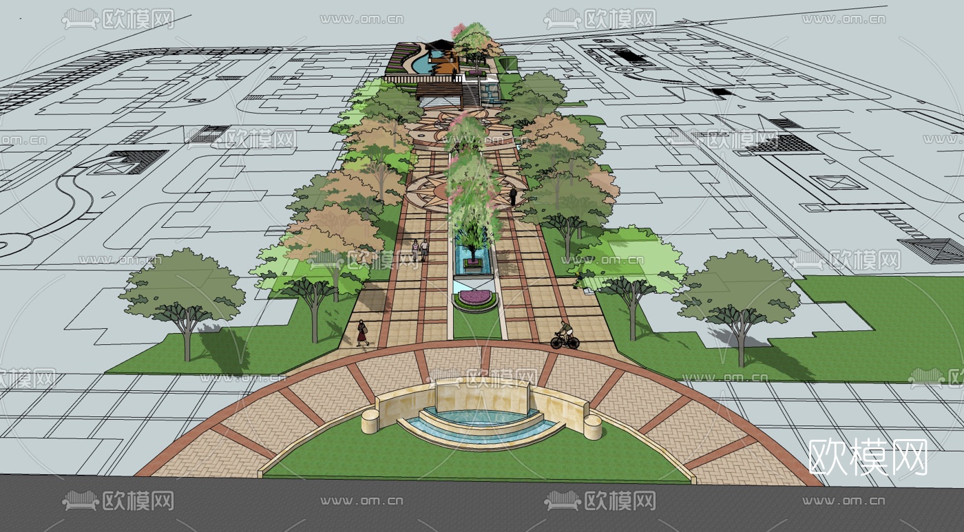 现代公园景观鸟瞰规划3d模型下载