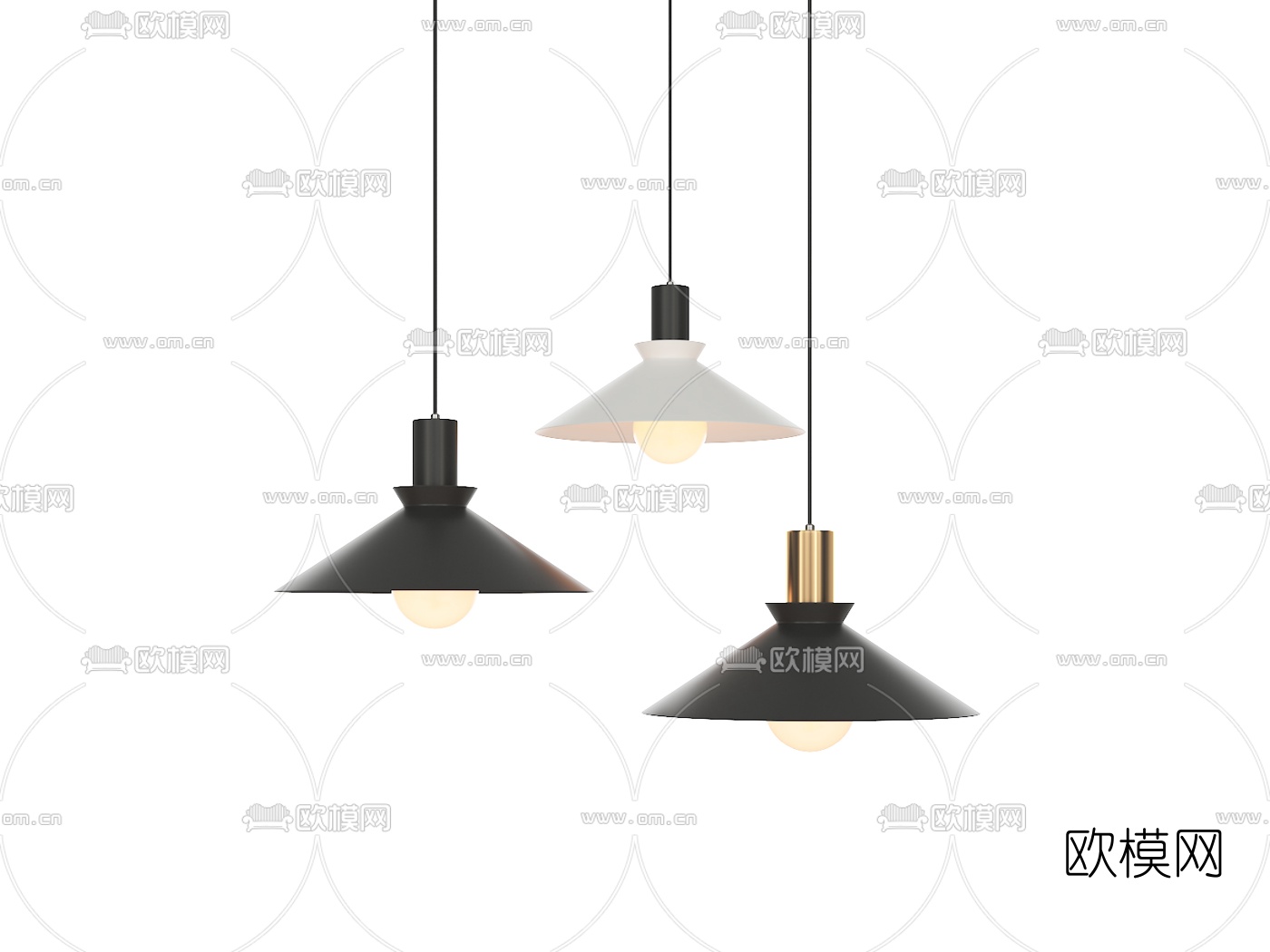 工业风铁艺小吊灯3d模型下载（渲染图3）