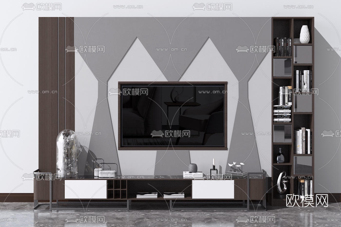 新中式实木电视柜3d模型下载