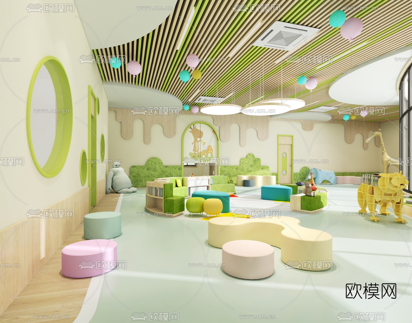 现代幼儿园大厅3d模型下载（渲染图3）