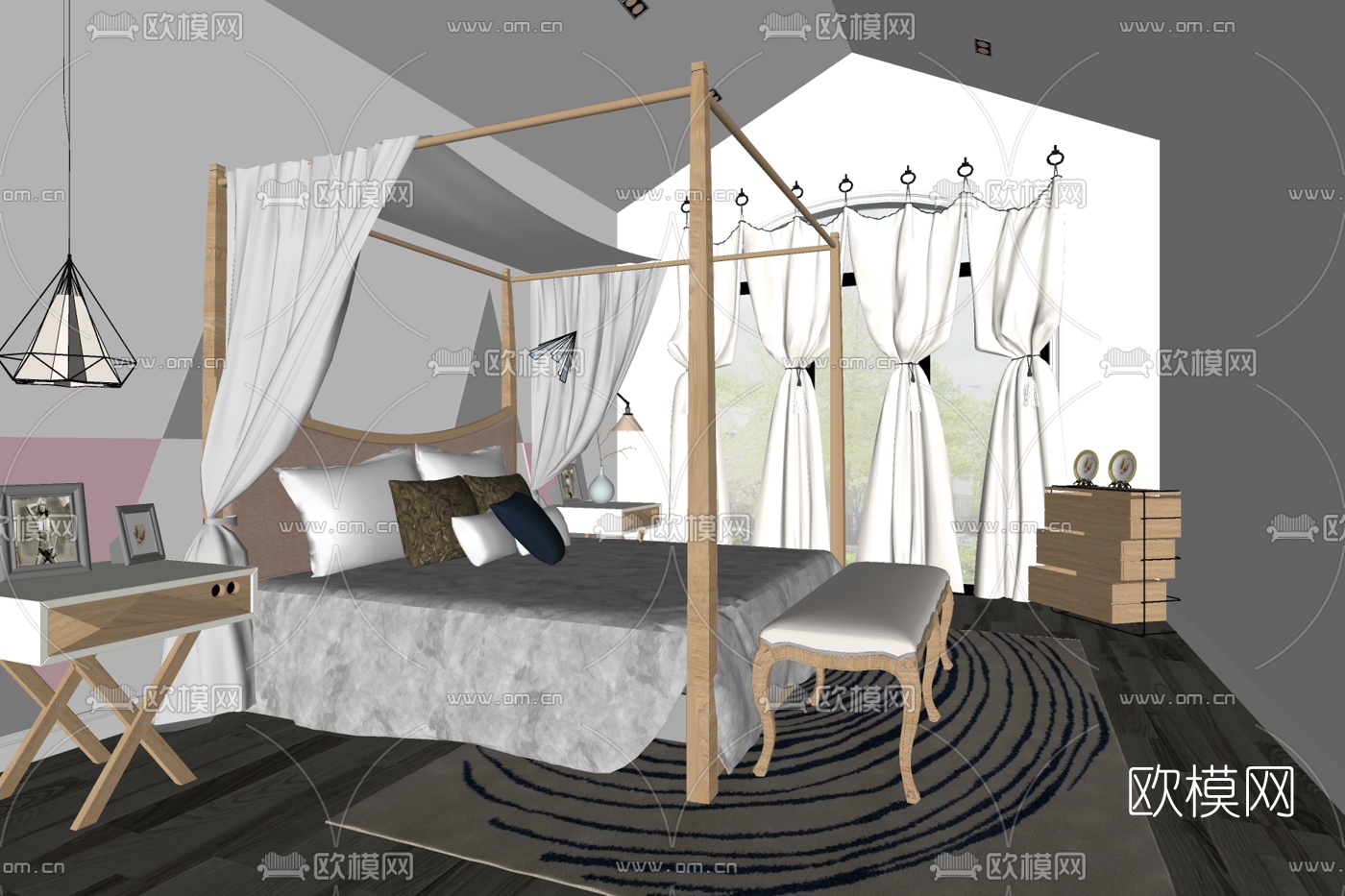 北欧卧室免费su模型下载