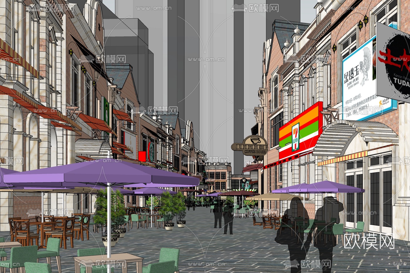 欧式商业街免费su模型下载