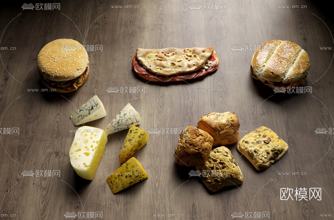 现代面包汉堡芝士食品3d模型