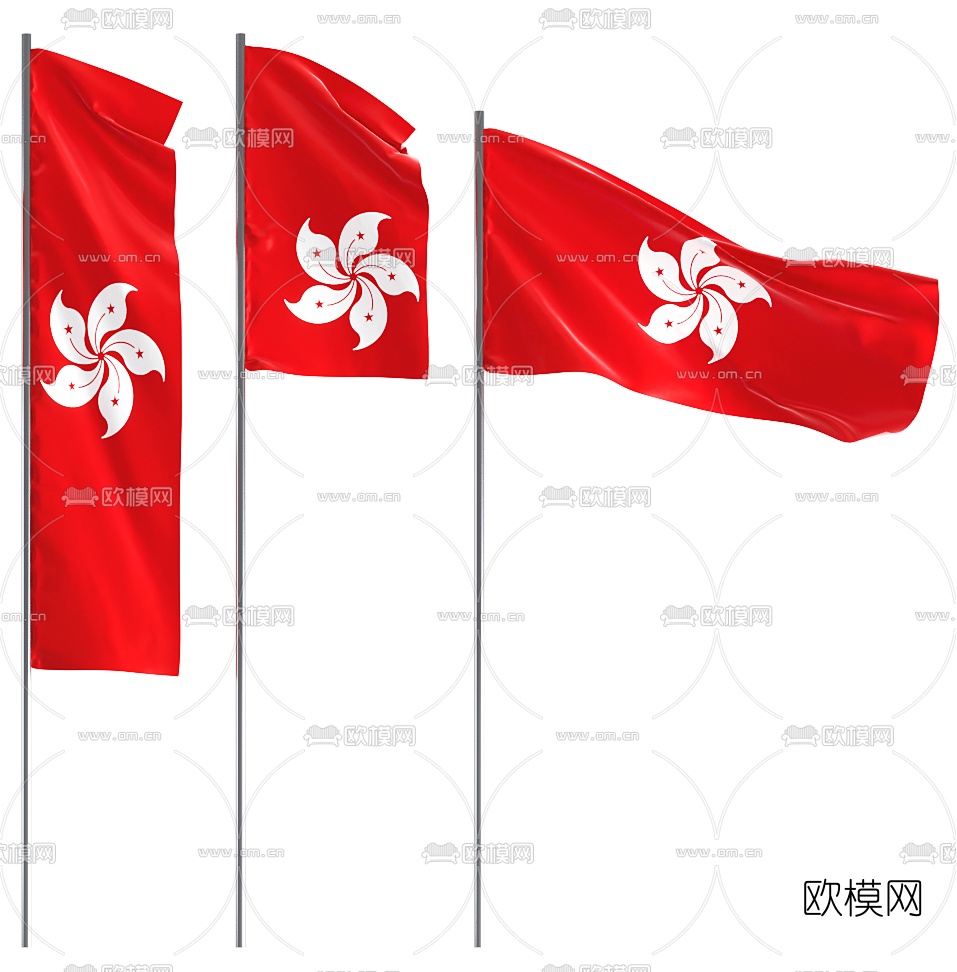 现代国旗旗帜3d模型