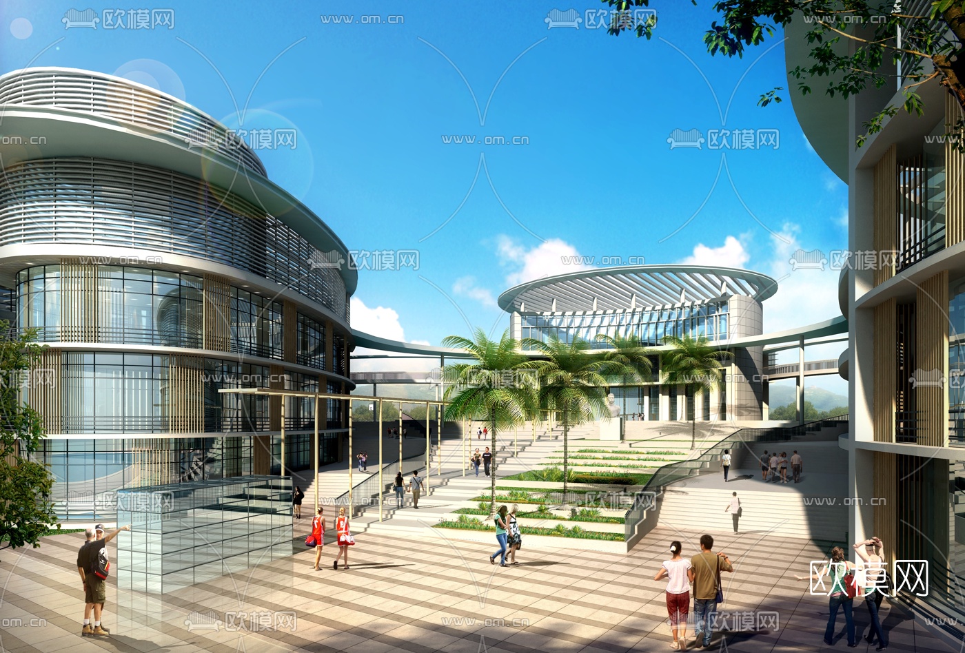 现代学校园区建筑外观3d模型