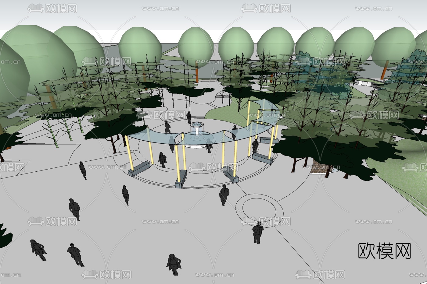 现代广场免费su模型下载