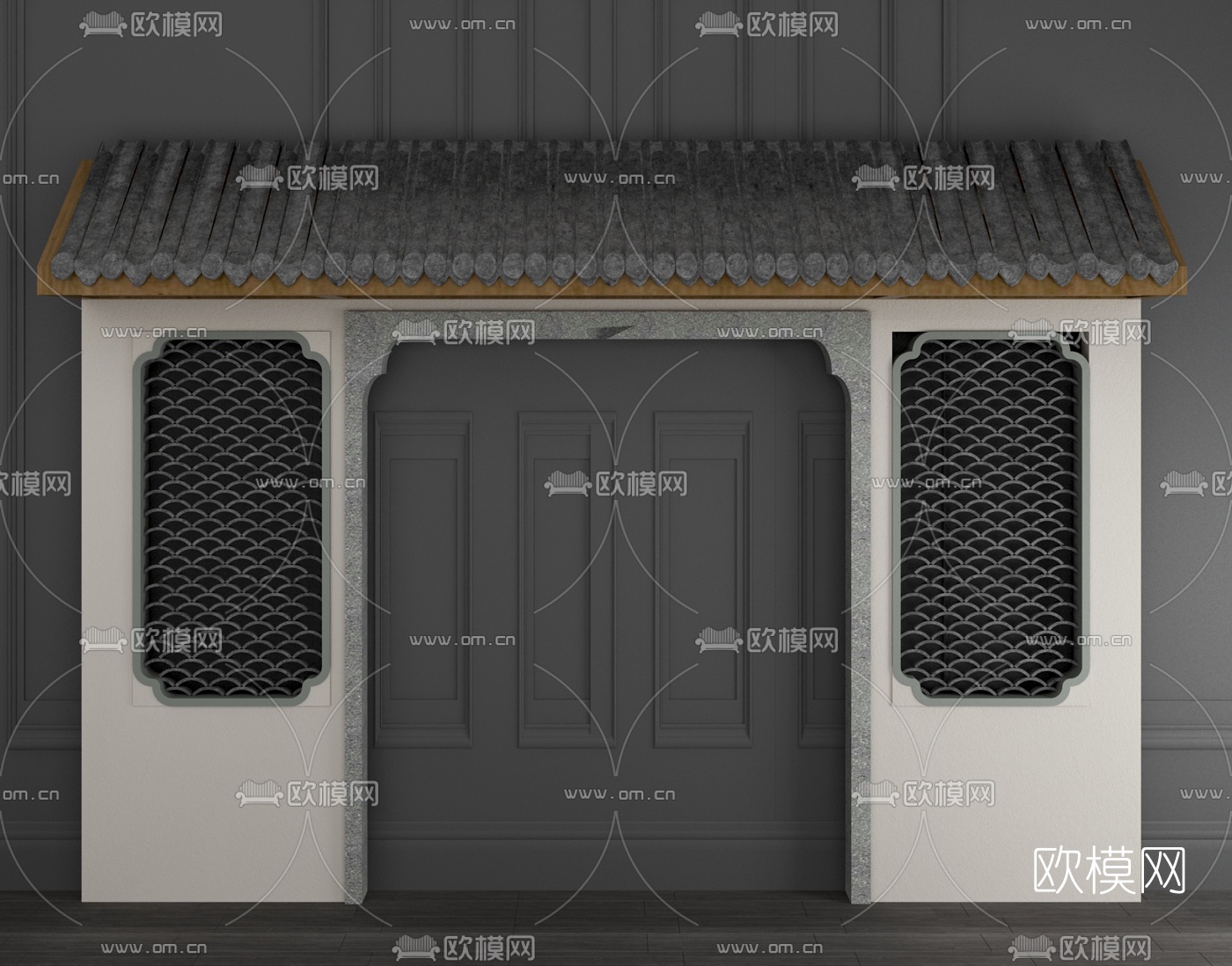 新中式屋顶屋檐构件组合3d模型下载（渲染图4）