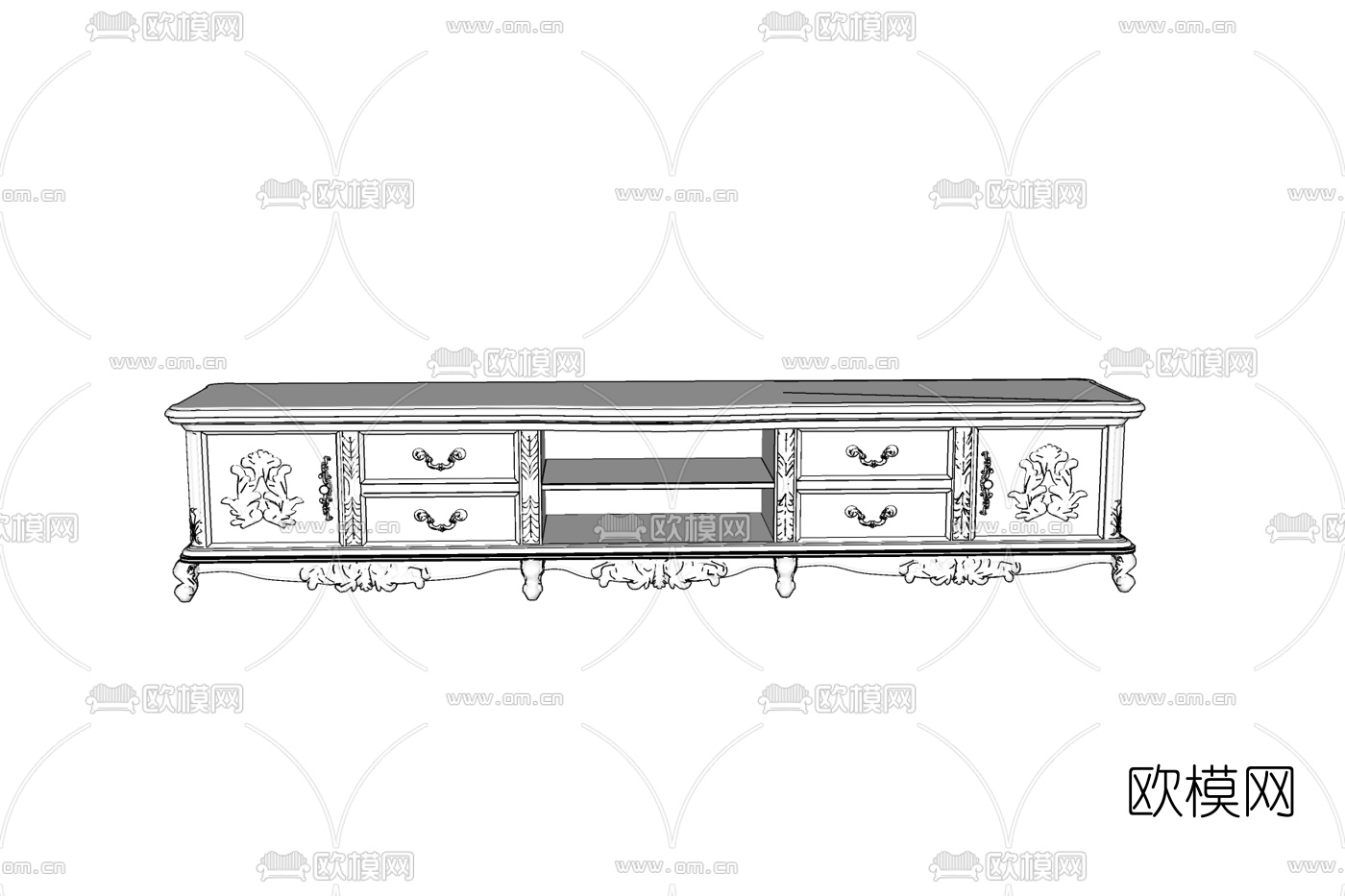 欧式实木电视柜免费su模型下载