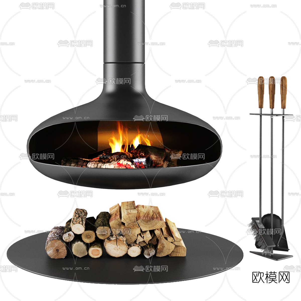 工业风椭圆壁炉3d模型