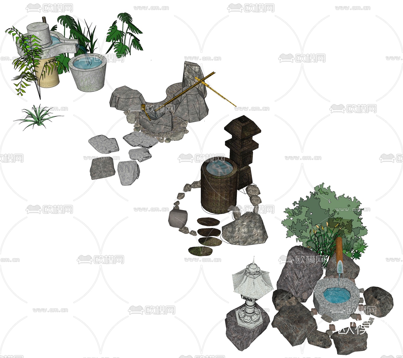 自然风园艺小品su模型下载（渲染图1）