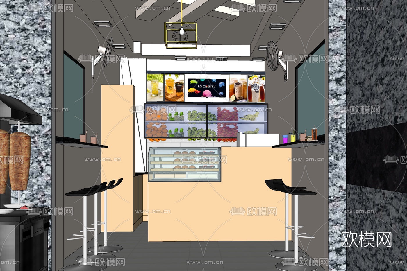 现代奶茶店免费su模型