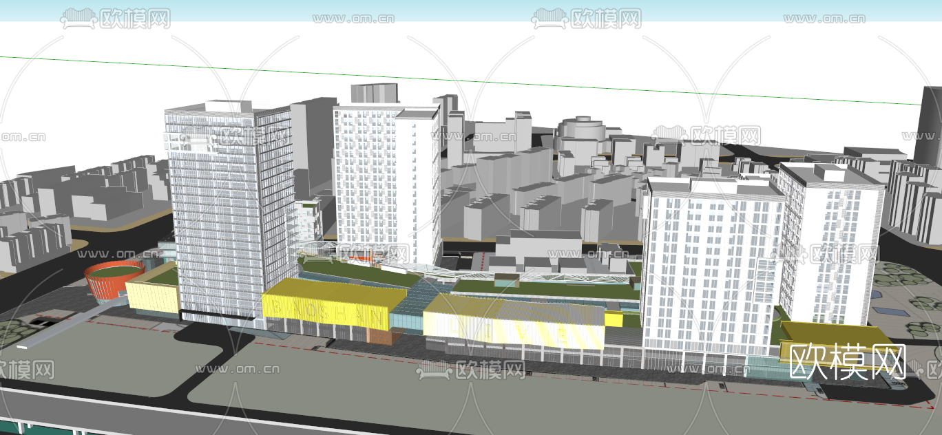 现代高层办公楼su模型下载（渲染图4）