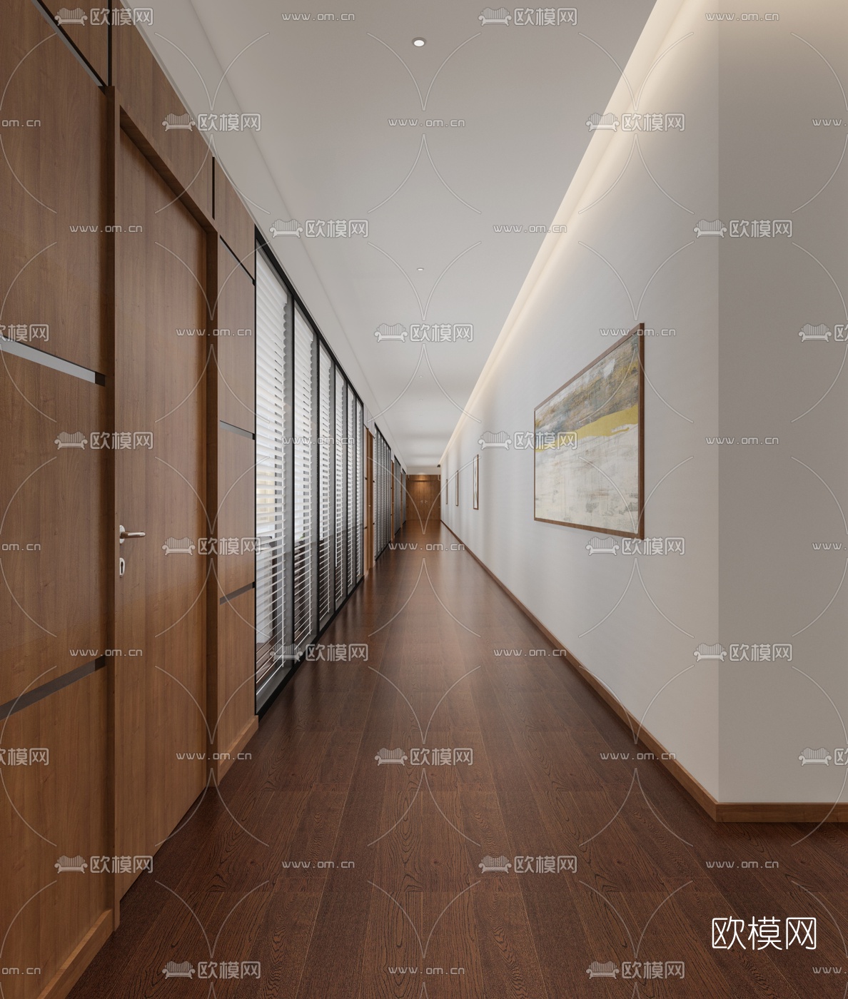 现代办公室走道免费3d模型下载