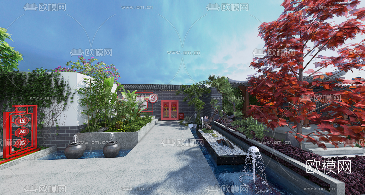 中式党建文化公园3d模型