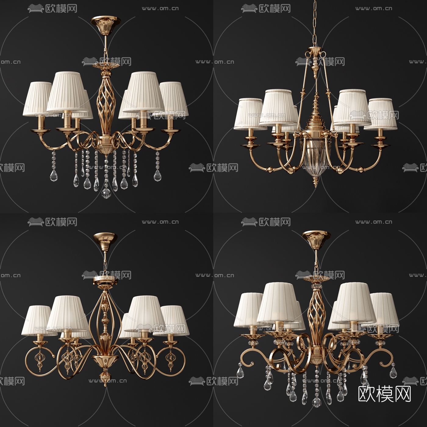 欧式金属多头吊灯3d模型下载