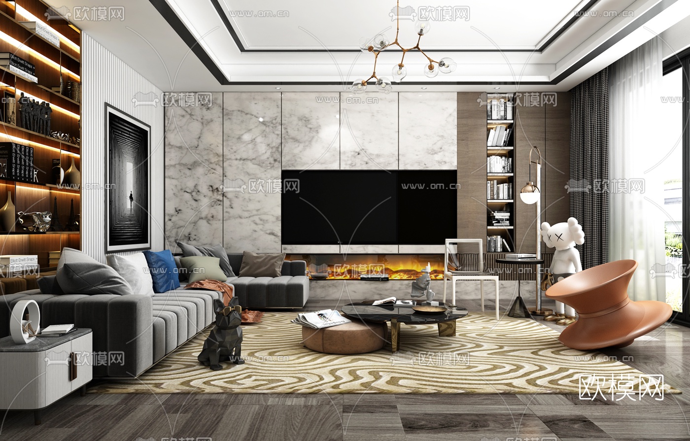 现代布艺转角沙发3d模型下载