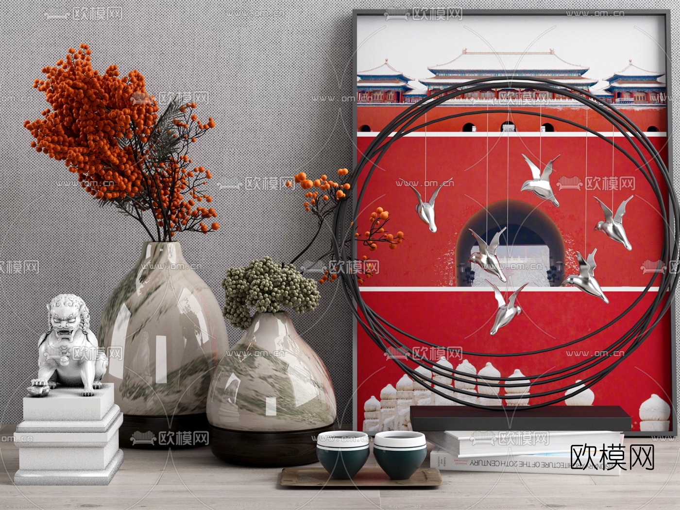 新中式陶器花瓶摆件3d模型