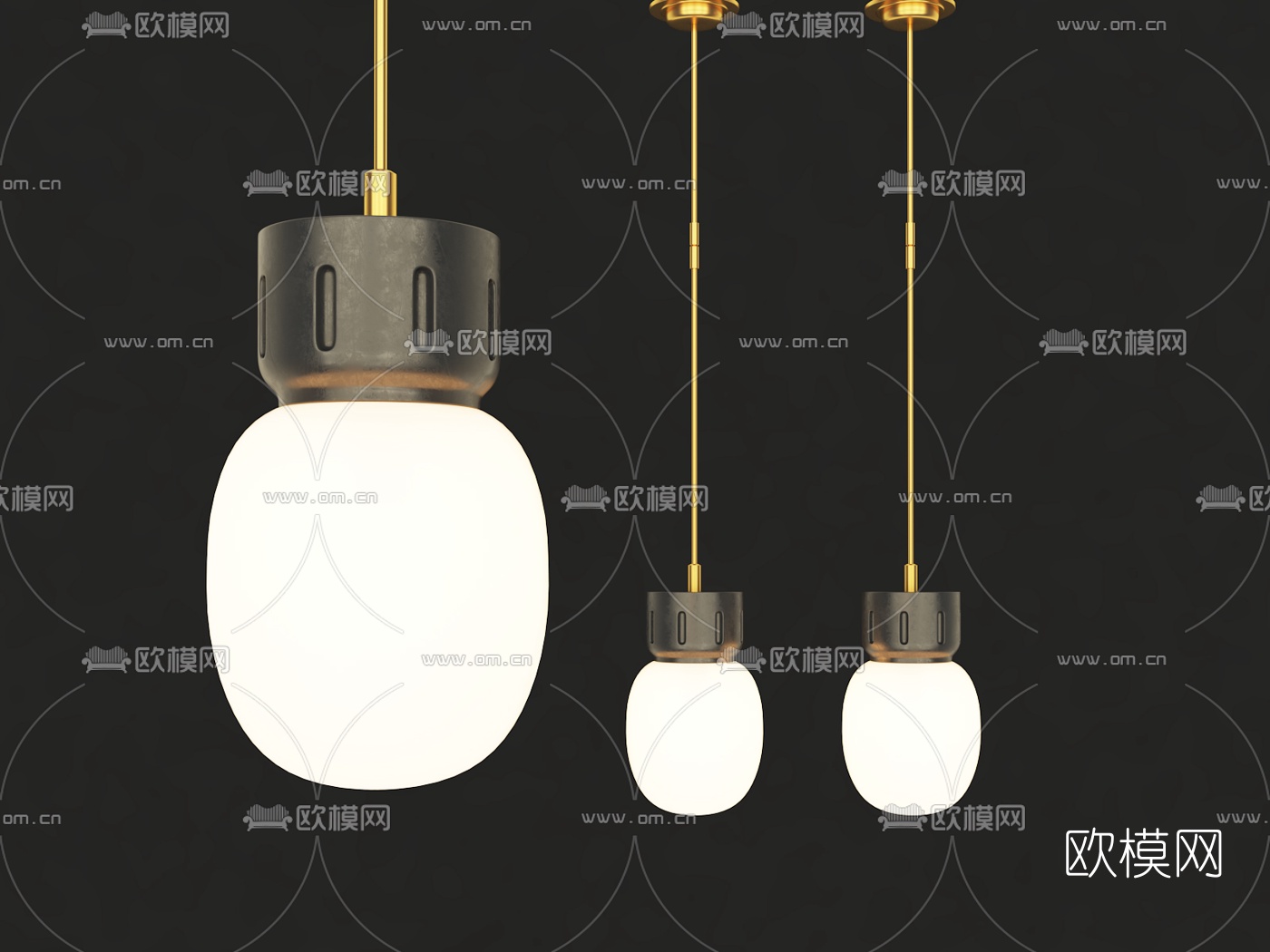 现代简约玻璃吊灯组合3d模型下载（渲染图2）
