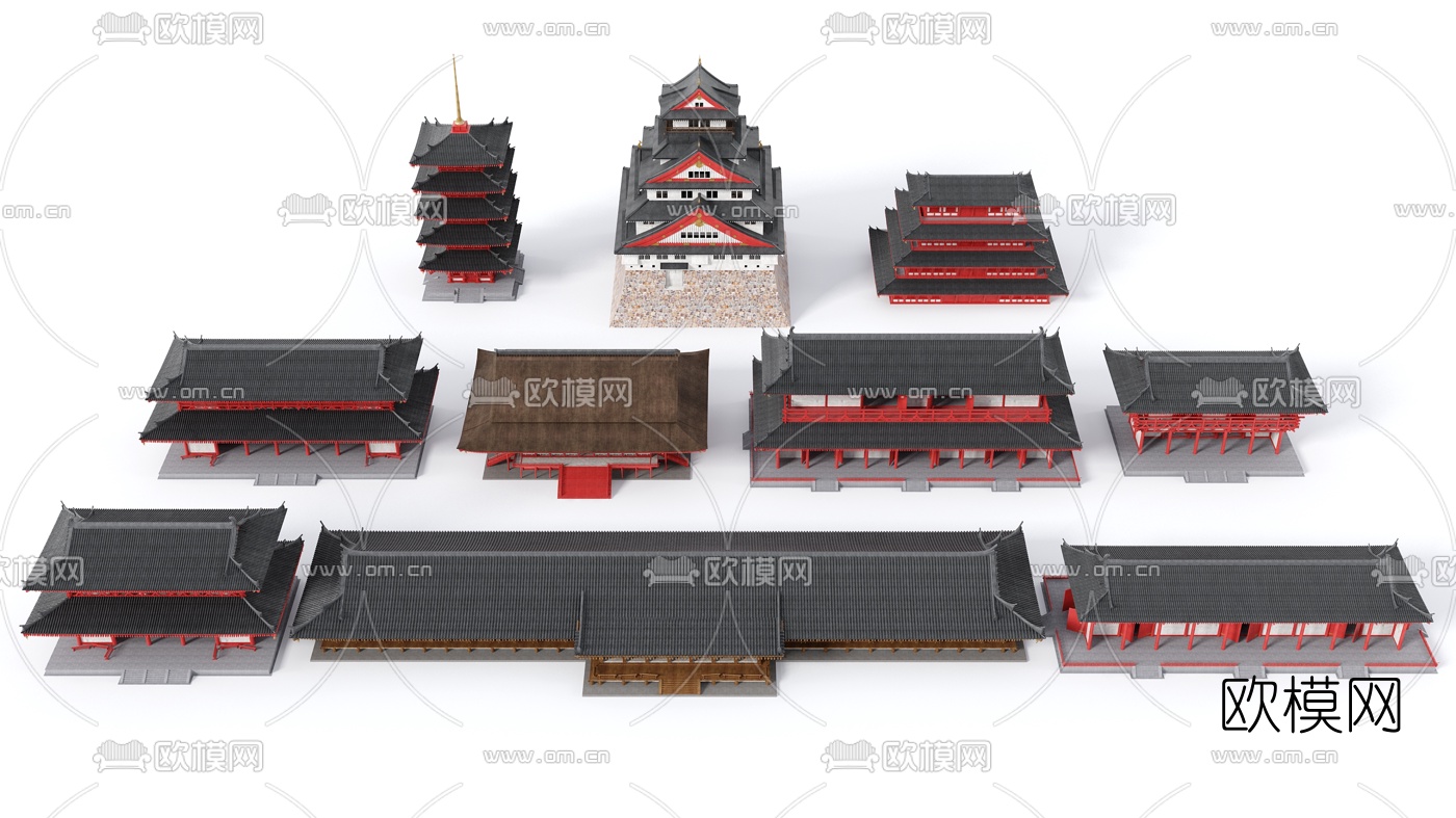 中式古建筑组合3d模型