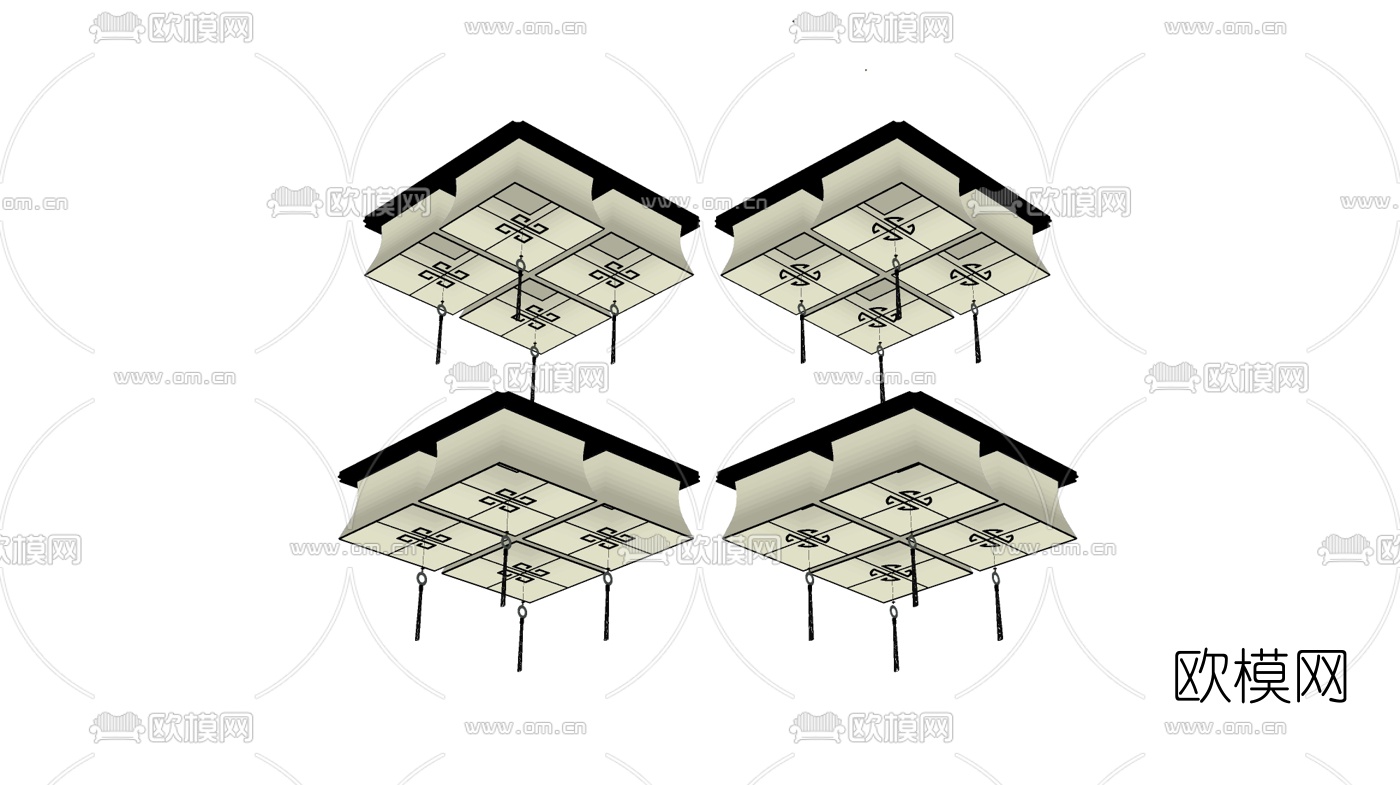 新中式吸顶灯su模型下载