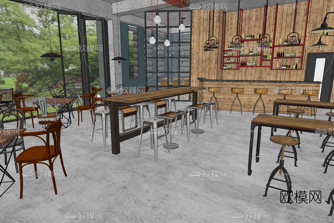 工业风快餐店免费su模型下载