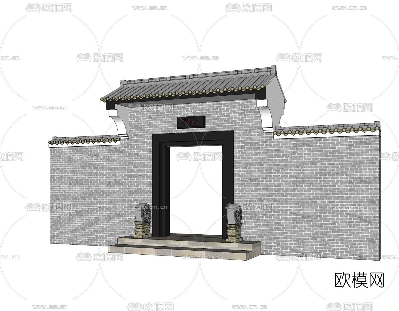 中式住宅门头免费su模型下载