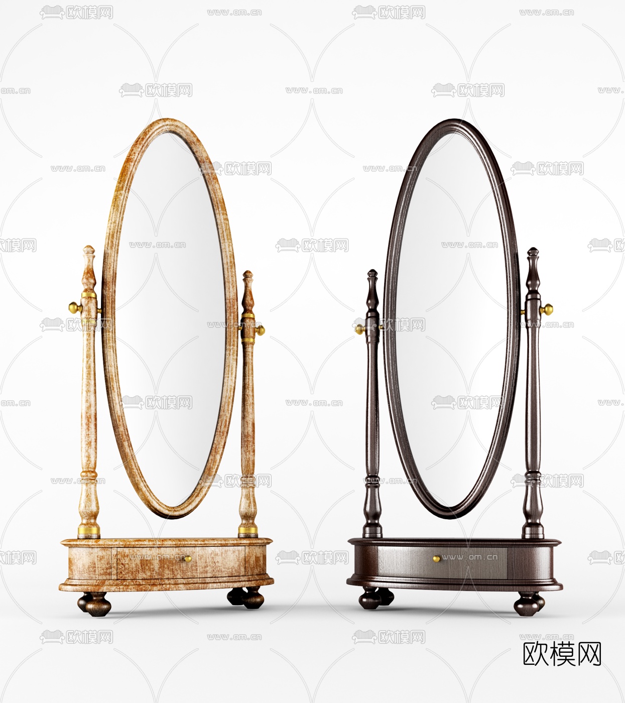 简欧实木落地镜3d模型