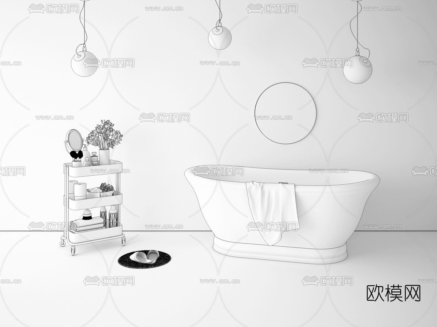 现代金属浴缸3d模型下载（渲染图3）