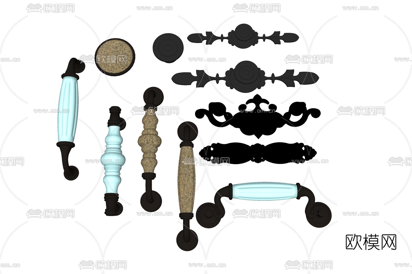 欧式金属门把手免费su模型下载