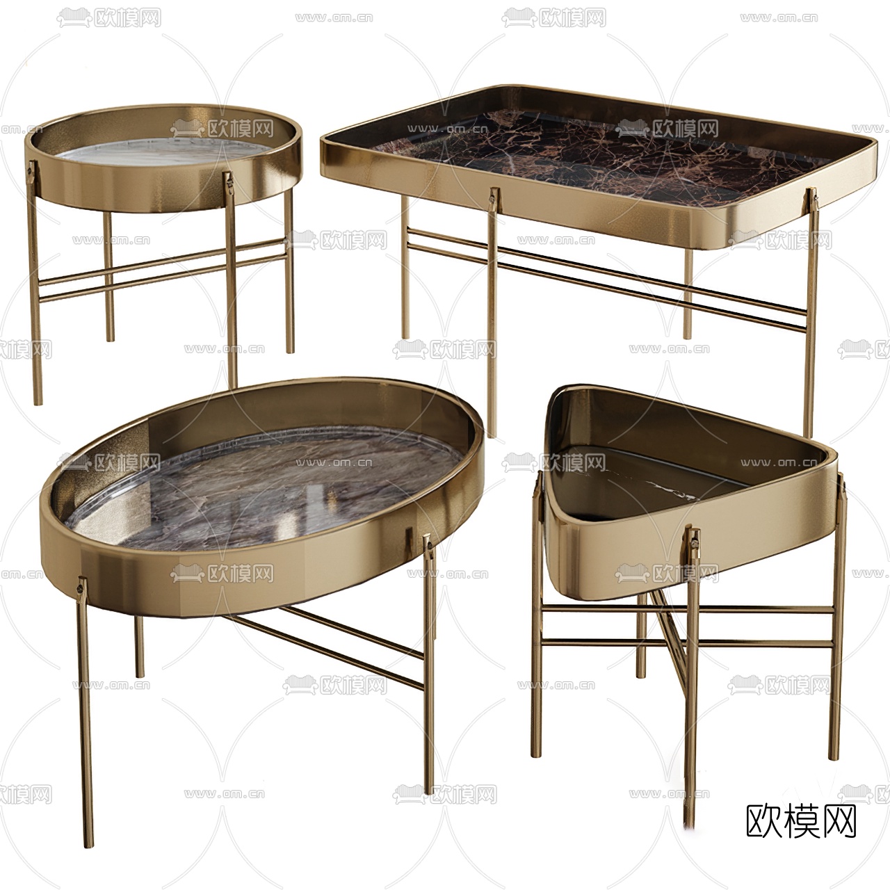 现代轻奢大理石茶几边几3d模型下载