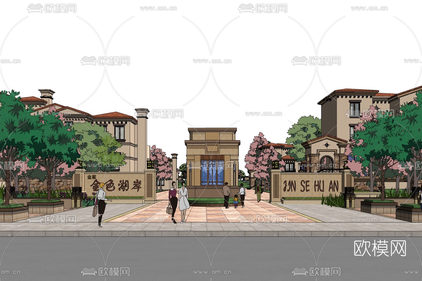 中式住宅入口免费su模型下载