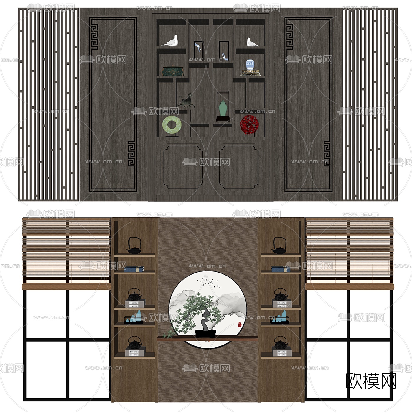 新中式实木装饰柜su模型