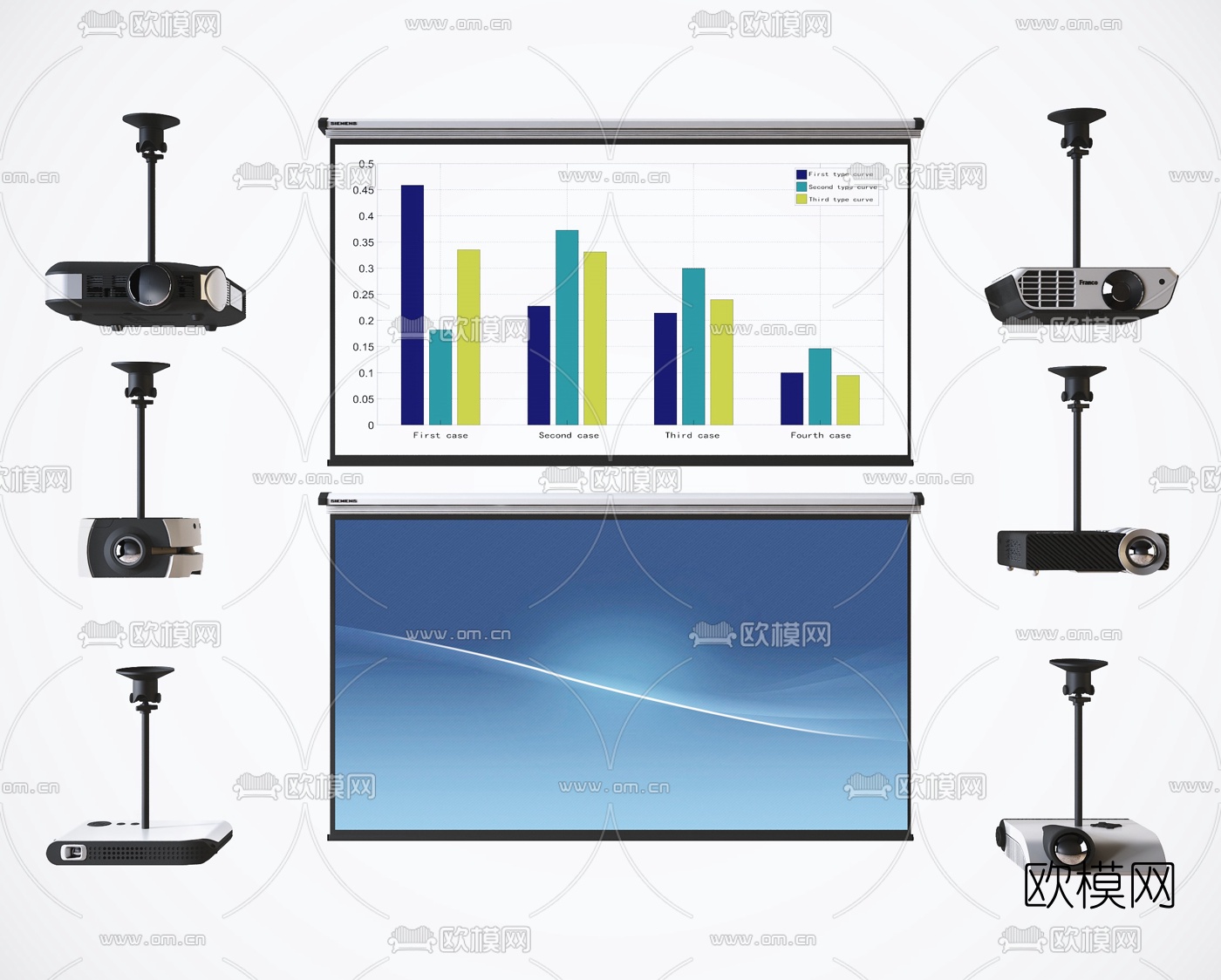 现代投影仪投影幕组合3d模型下载
