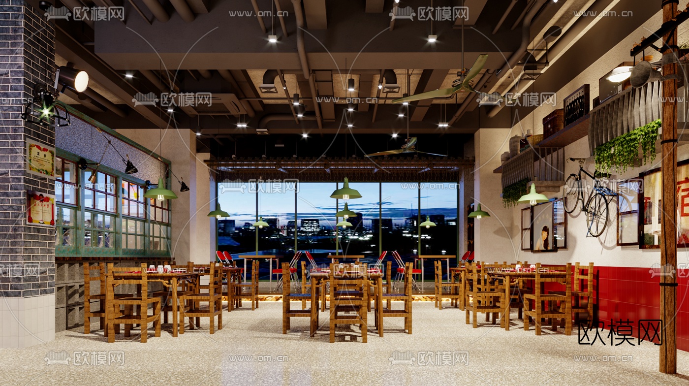 工业风怀旧复古餐厅3d模型