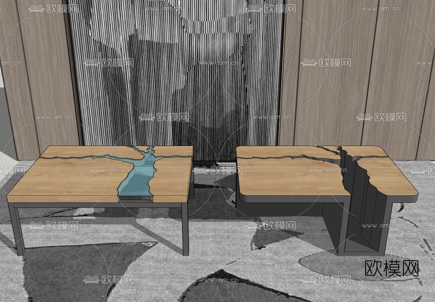 现代实木茶几su模型下载