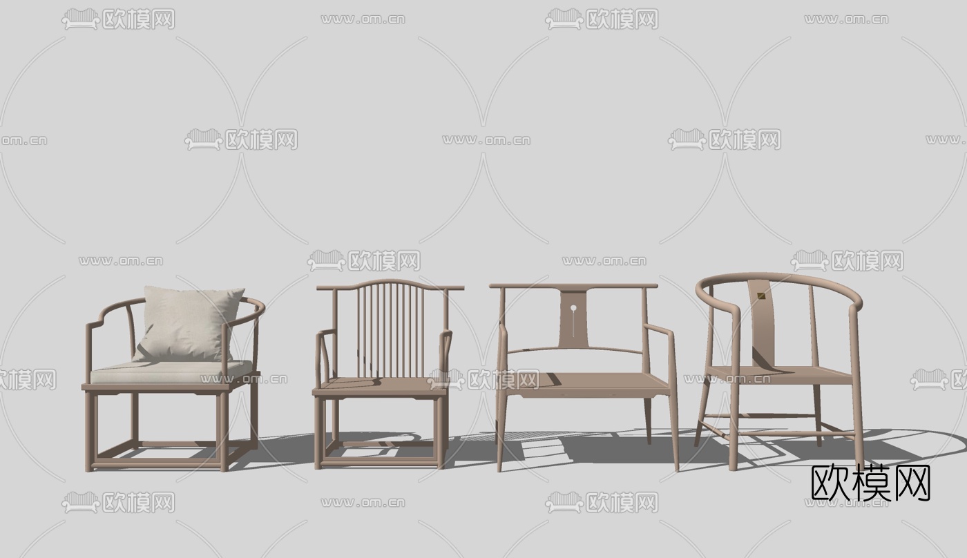 中式实木圈椅su模型下载
